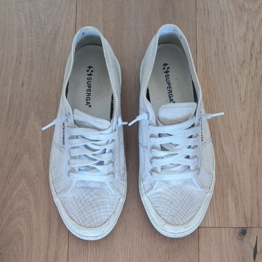 Superga Off-White Canvas Lace-Up Sneakers